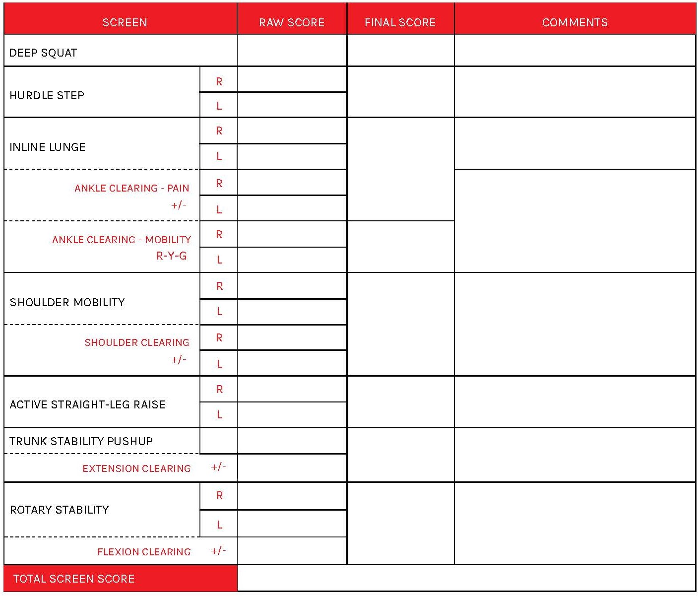 Fms Scoring Sheet Printable